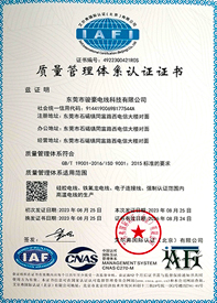 乐虎lehu电线ISO质量治理系统证书